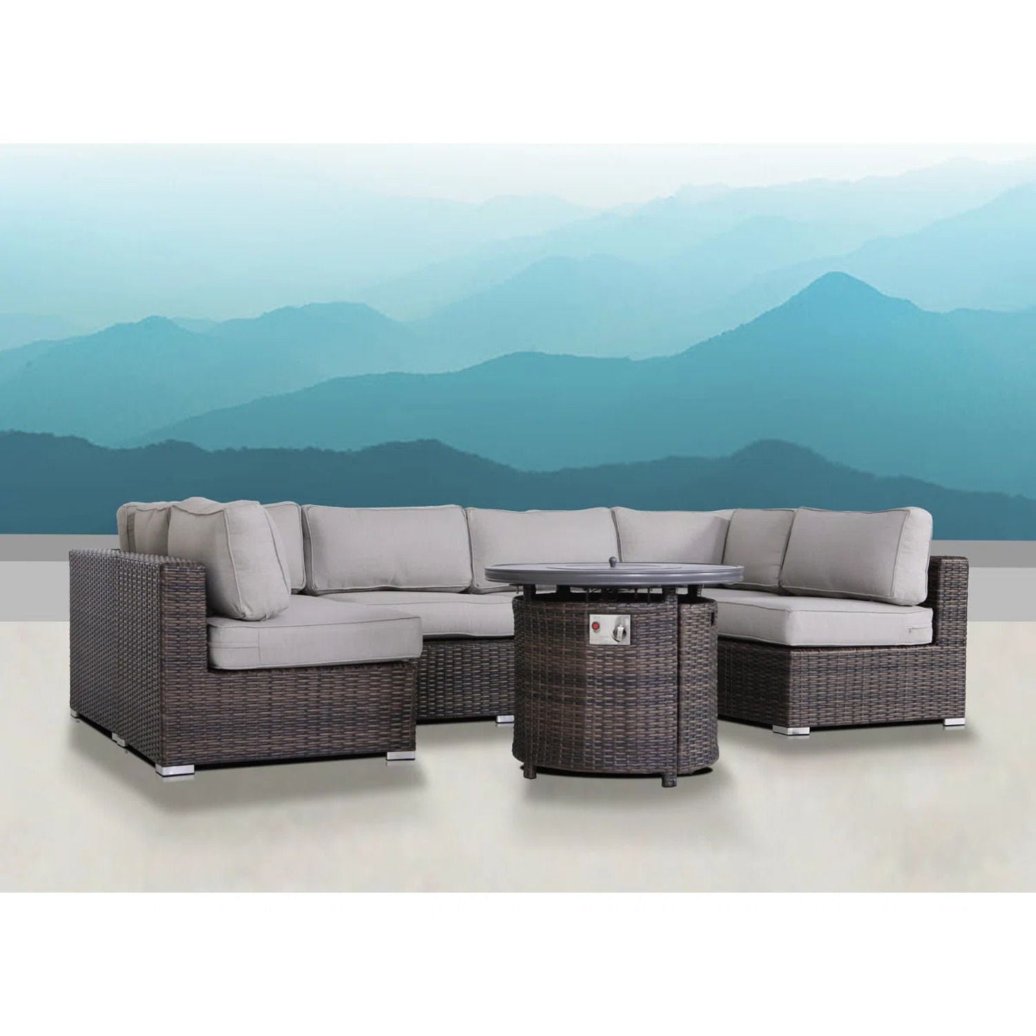 Wicker Outdoor Lounge Set With Cushions And Fire Pit LSI Patio Furniture