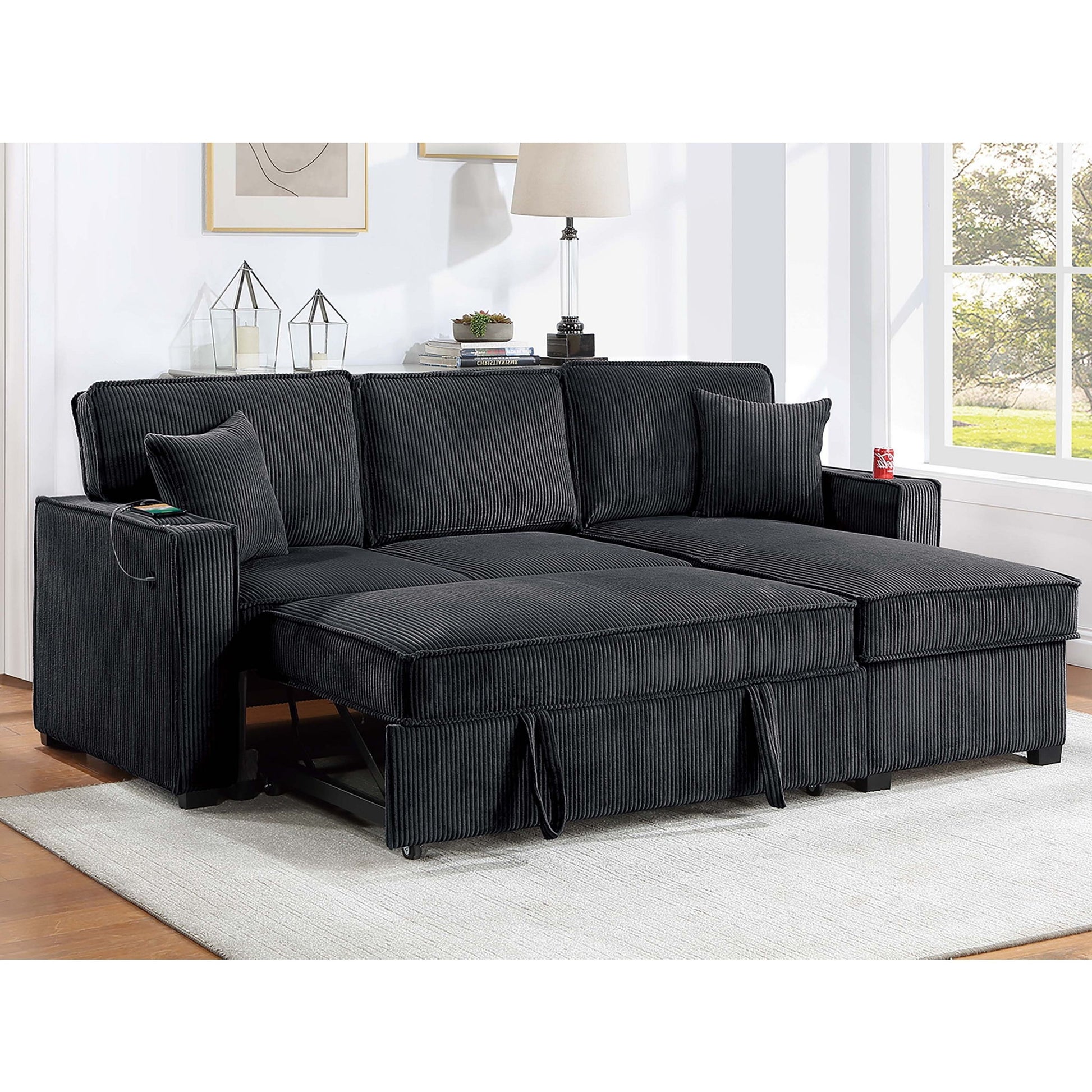 Convertible Sectional With USB / USB - C Port, Storage Chaise, Pull-Out Bed Home Essentials