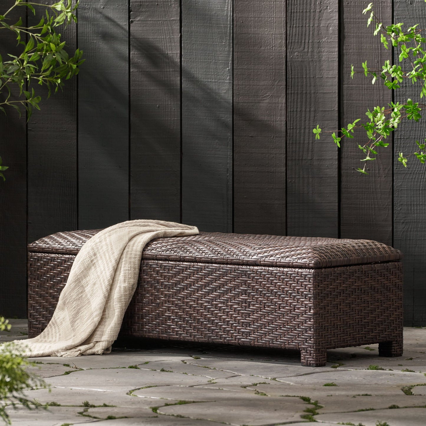 Santiago - Wicker Storage Bench - Brown Multi Noble House