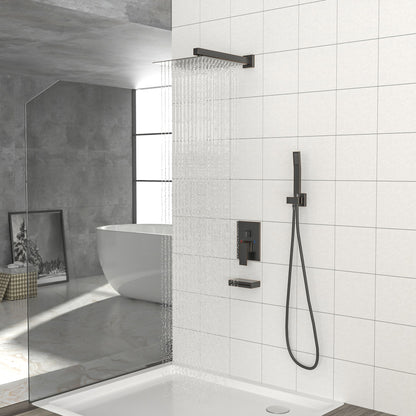 Square Shower System With Waterfall Tub Spout And Rough In Valve, Wall Mounted Daily Nest