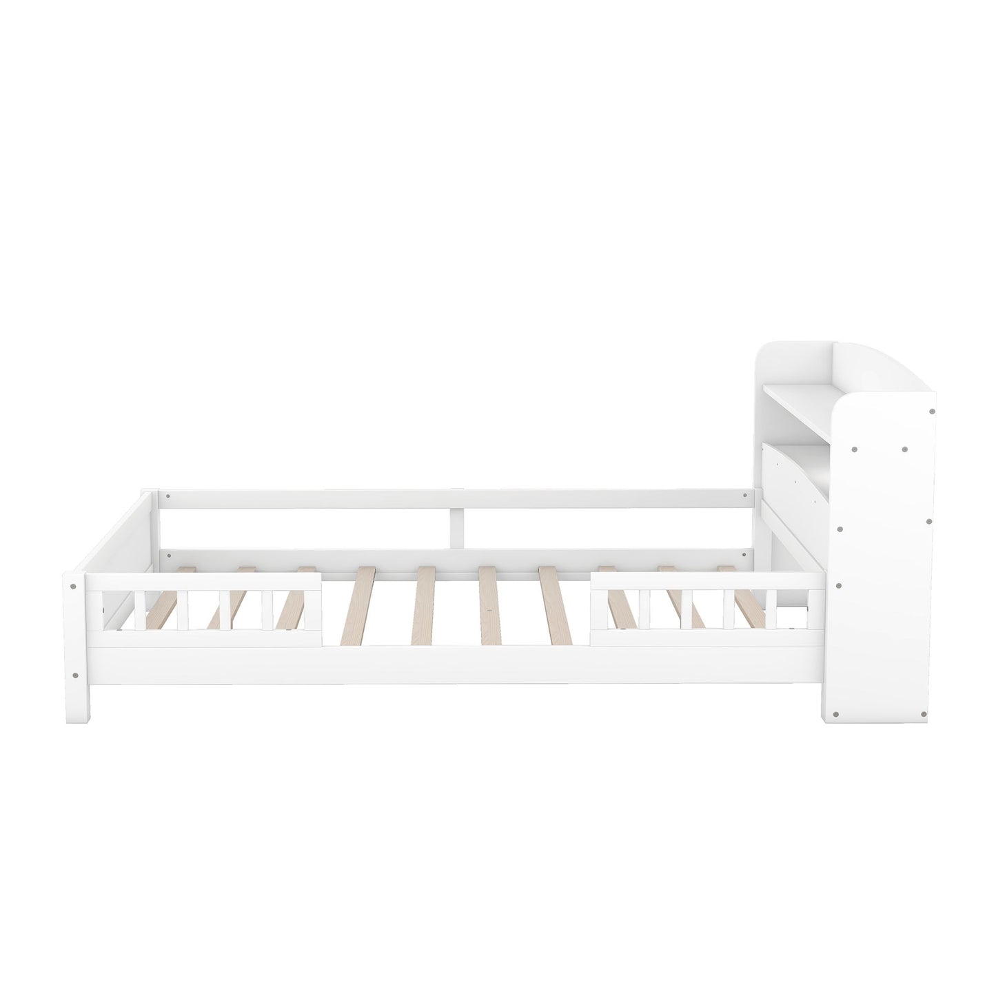 Wood Platform Bed With Built In LED Light, Storage Headboard And Guardrail Hearth and Haven