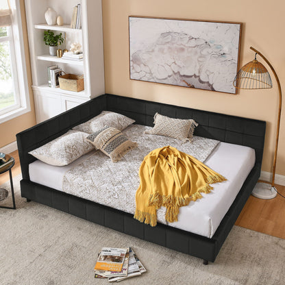 Mid-Century Storage Upholstered Tufted Bed Frame With Backrest And Armrests Home Essentials