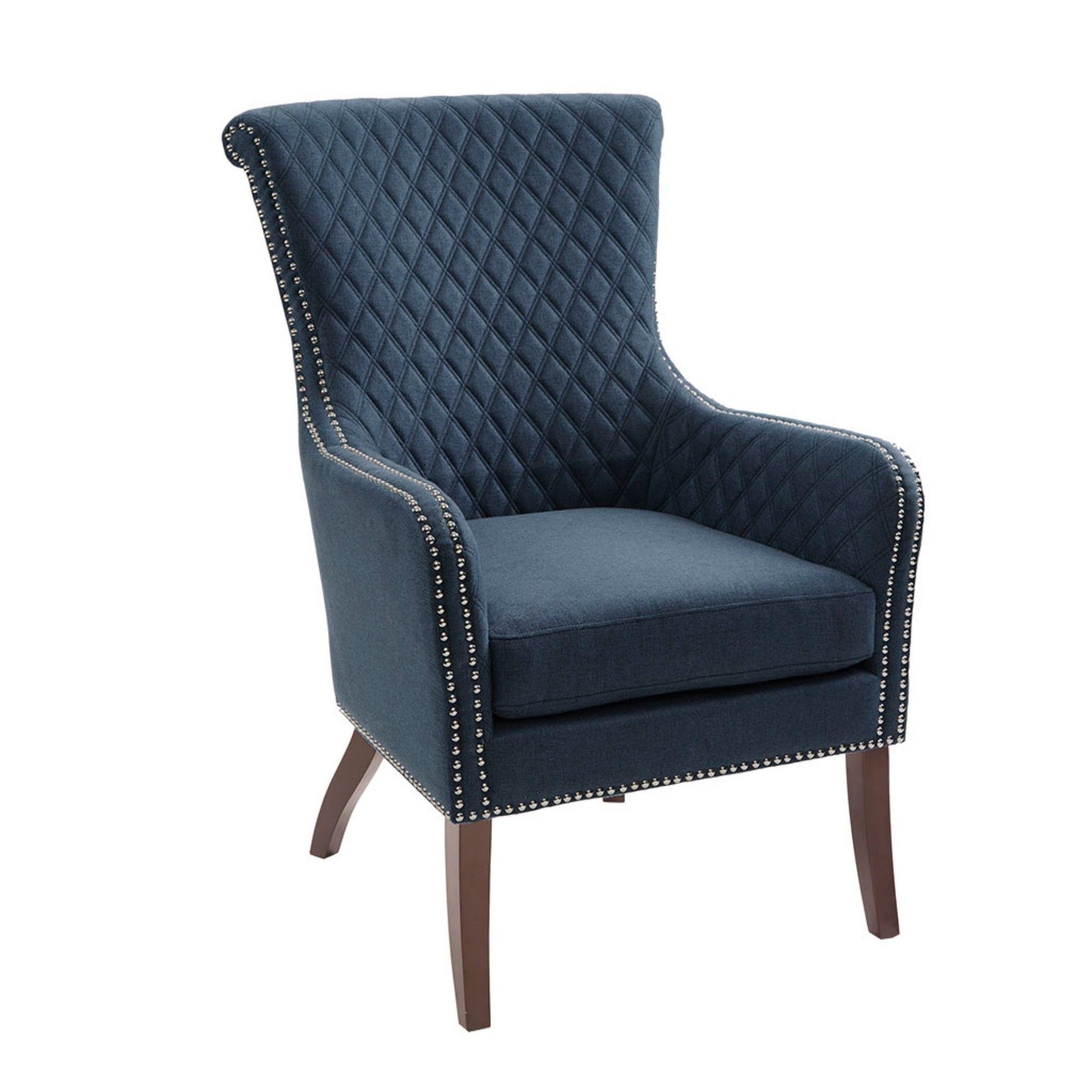 Accent Chair With Quilted Back And Silver Studs - Dark Blue JLA