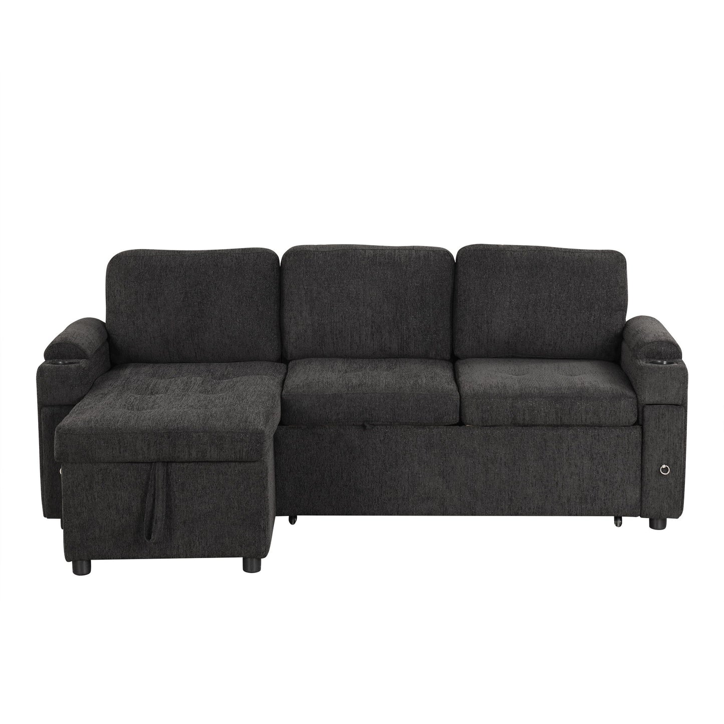 Convertible L Shaped Sofa Couch With Storage, Cup Holders, USB Ports Hearth and Haven
