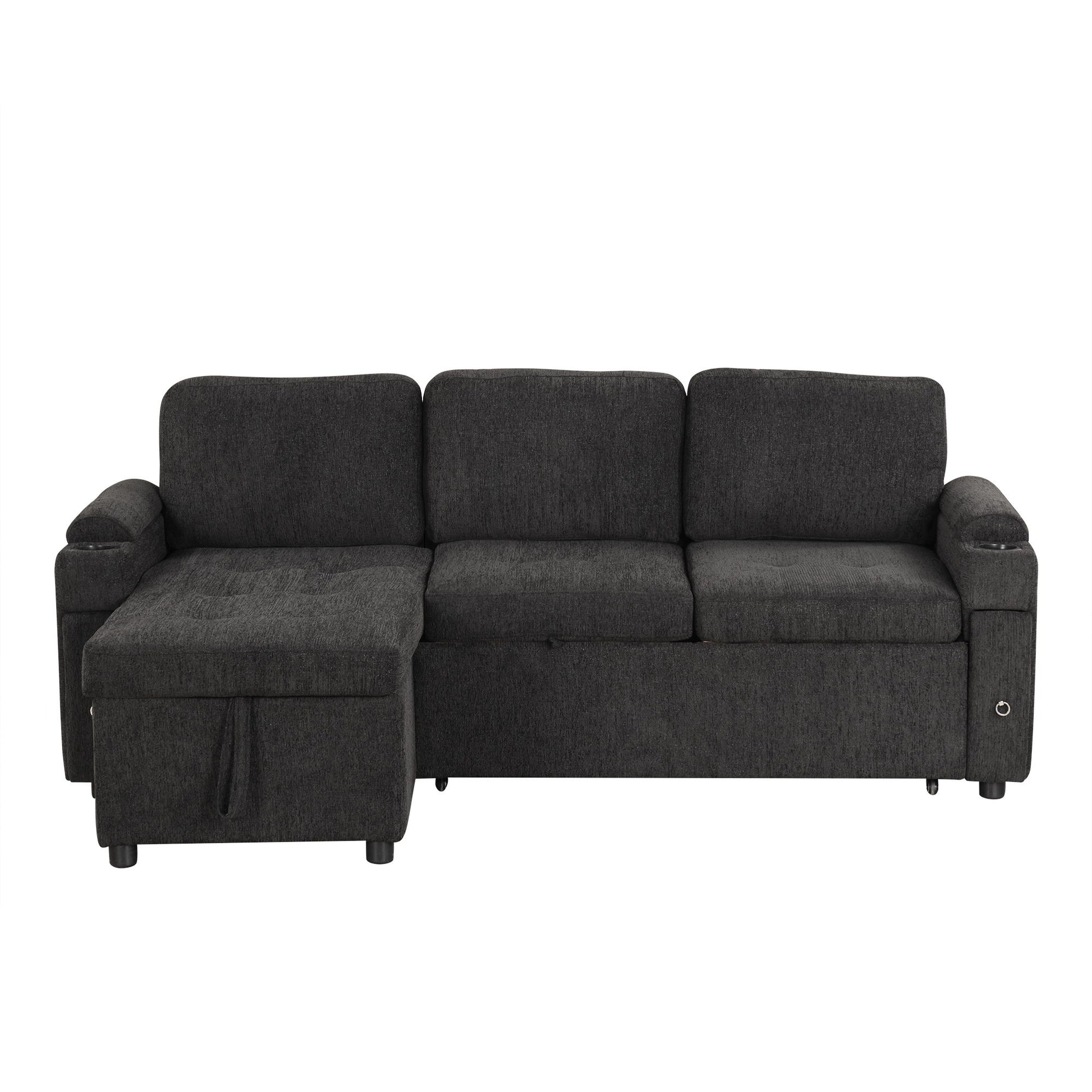 Convertible L Shaped Sofa Couch With Storage, Cup Holders, USB Ports Hearth and Haven