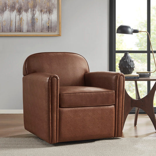 Archer - Faux Leather 360 Degree Swivel Arm Chair - Brown