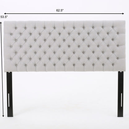 Queen Size Headboard With Button Tufting - Light Gray Noble House