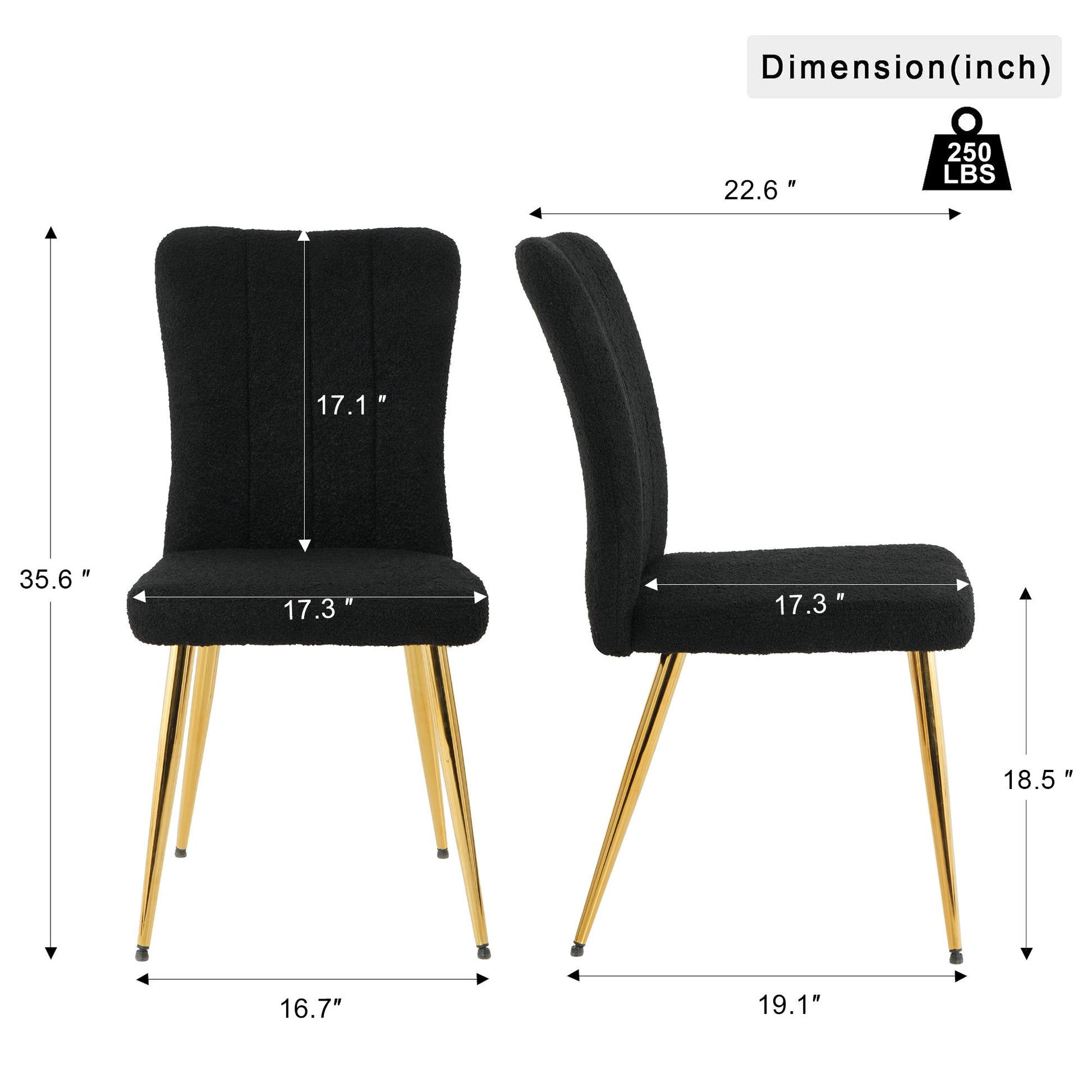 Modern Teddy Wool Dining Chair With Plated Metal Legs Upholstered Fabric Side Chair (Set of 4) - Black Home Essentials