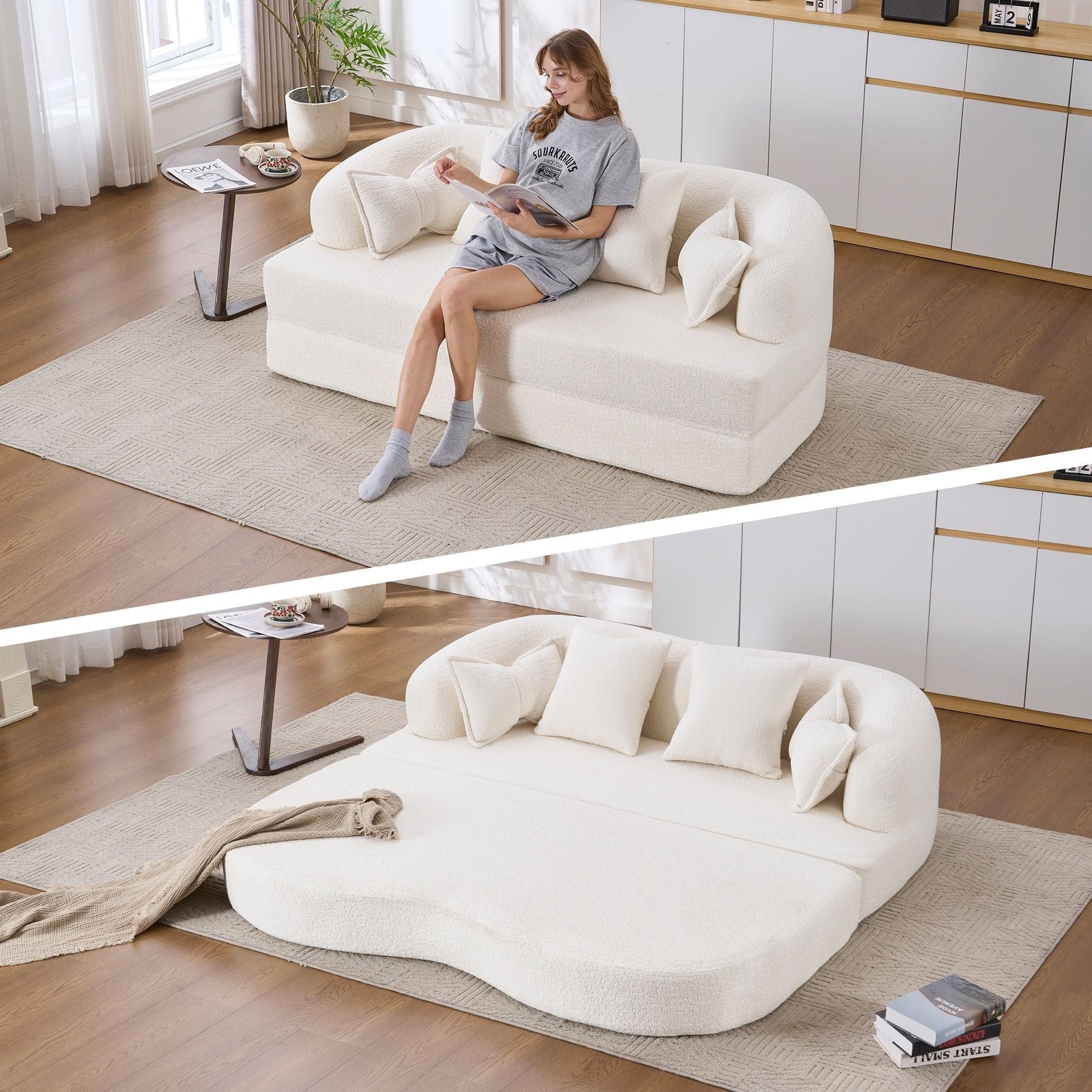 Foldable Sofa Bed, Boneless Couch Convertible Sleeper With 4 Pillows Home Essentials