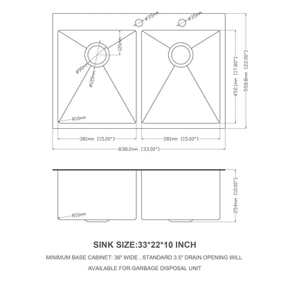Double Bowl Drop In Kitchen Sink 33" X 22" With 16 Gauge Stainless Steel And 2 10" Deep Basins - Gunmetal Black Daily Nest