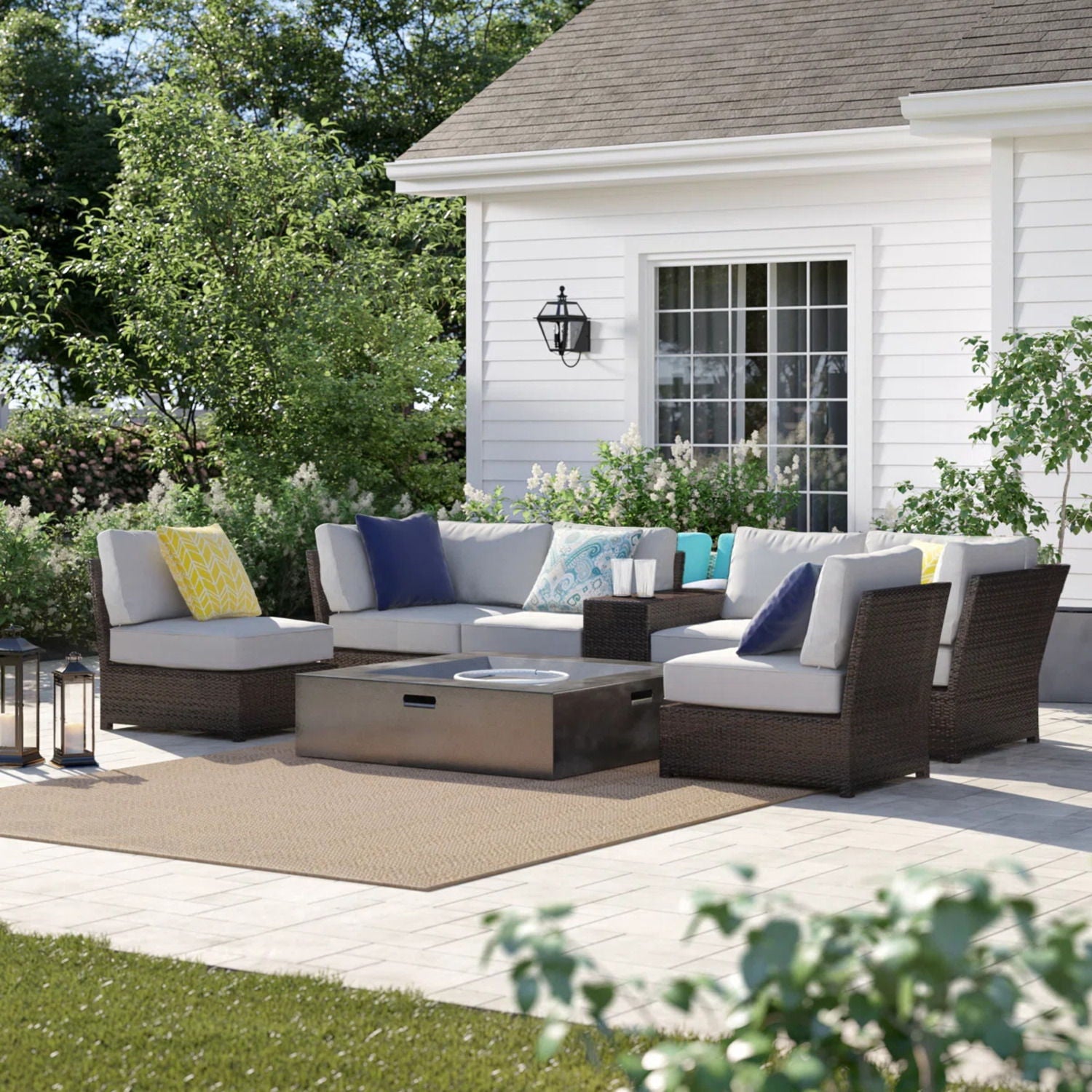 Contemporary Patio Seating Set With Fire Pit LSI Patio Furniture
