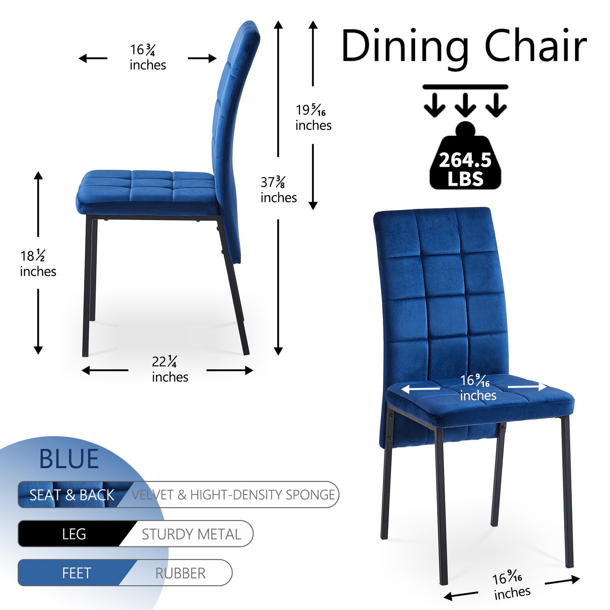 Velvet High Back Nordic Dining Chair Modern Fabric Chair With Black Legs (Set of 2) Home Essentials