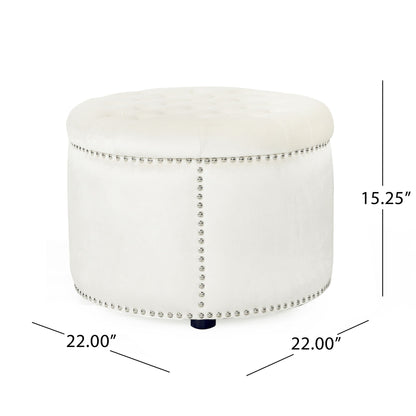 Elegant Round Ottoman Footstool With Studded Rim Noble House