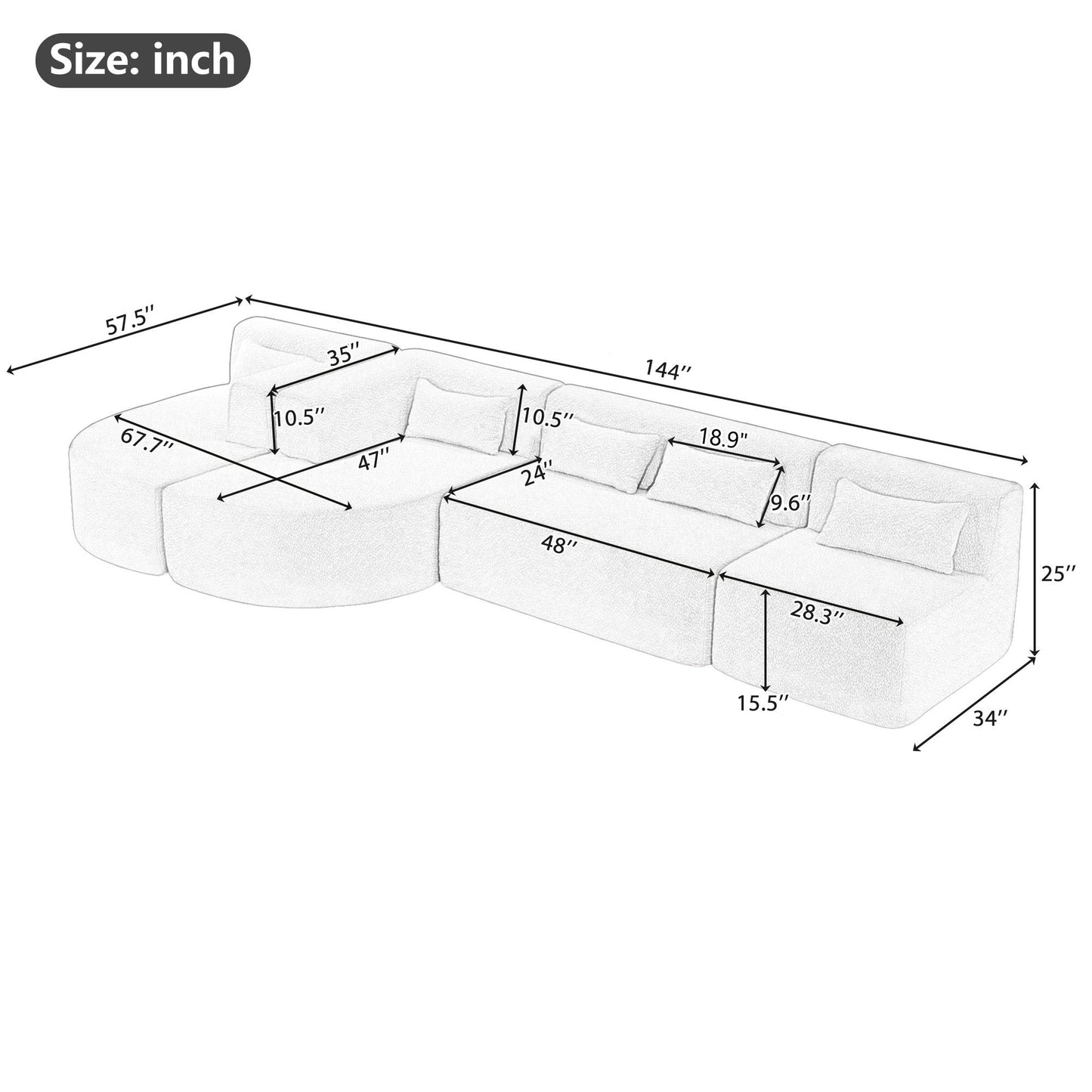 Upholstered Sofa Free Combined Sofa Couch With 2 Chaise Lounge And Five Back Pillows For Living Room Hearth and Haven