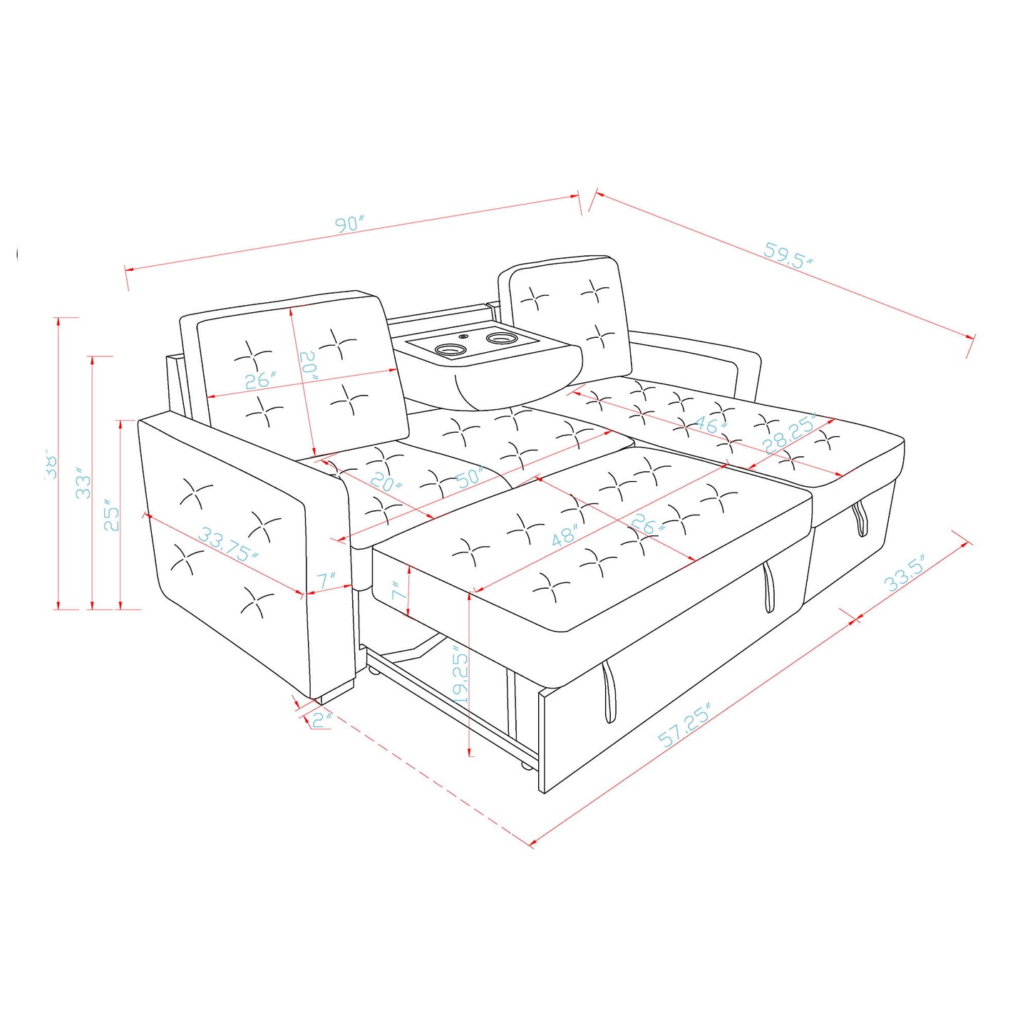 Gustavo - Sofa, Pull Out Bed, Storage Chaise, USB And Cup Holders - Beige Global Furniture USA