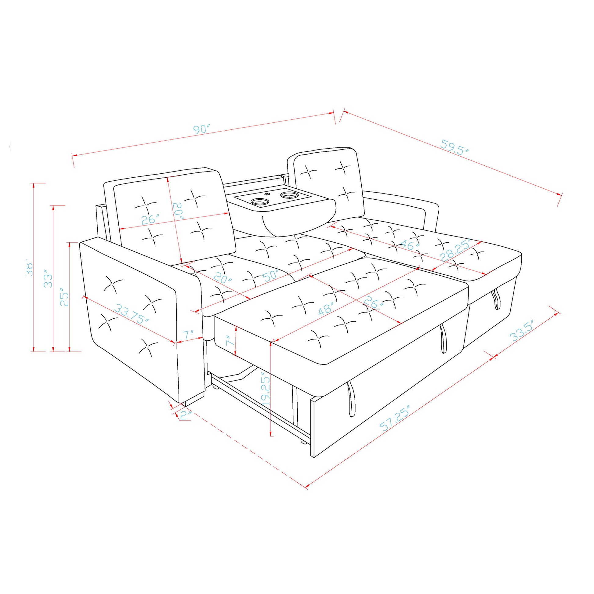 Gustavo - Sofa, Pull Out Bed, Storage Chaise, USB And Cup Holders - Beige Global Furniture USA