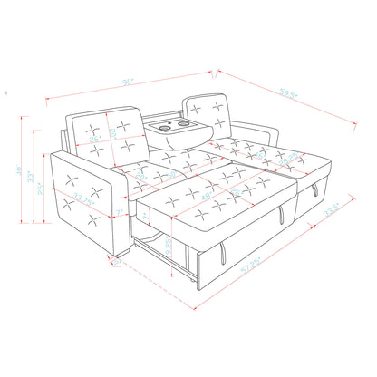 Gustavo - Sofa, Pull Out Bed, Storage Chaise, USB And Cup Holders - Beige Global Furniture USA