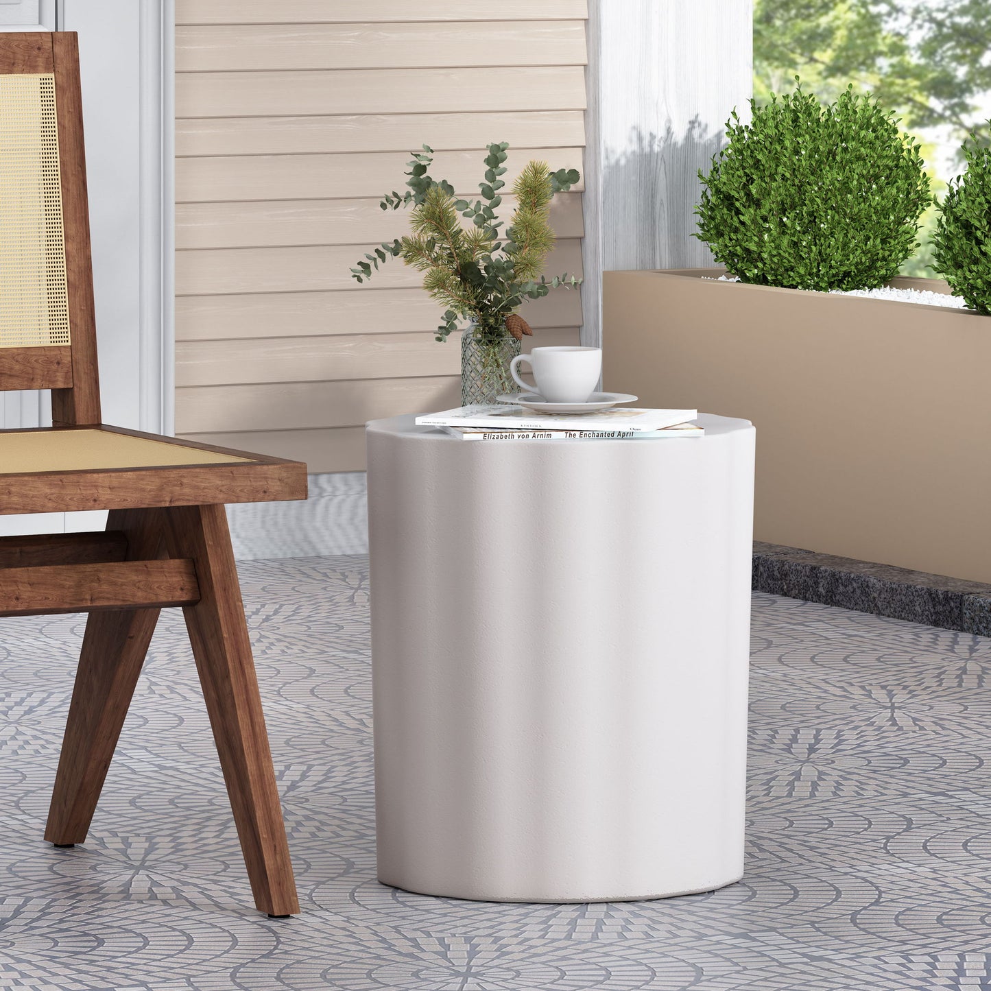 Outdoor End Table With Soft Wave Edge - Antique White Noble House