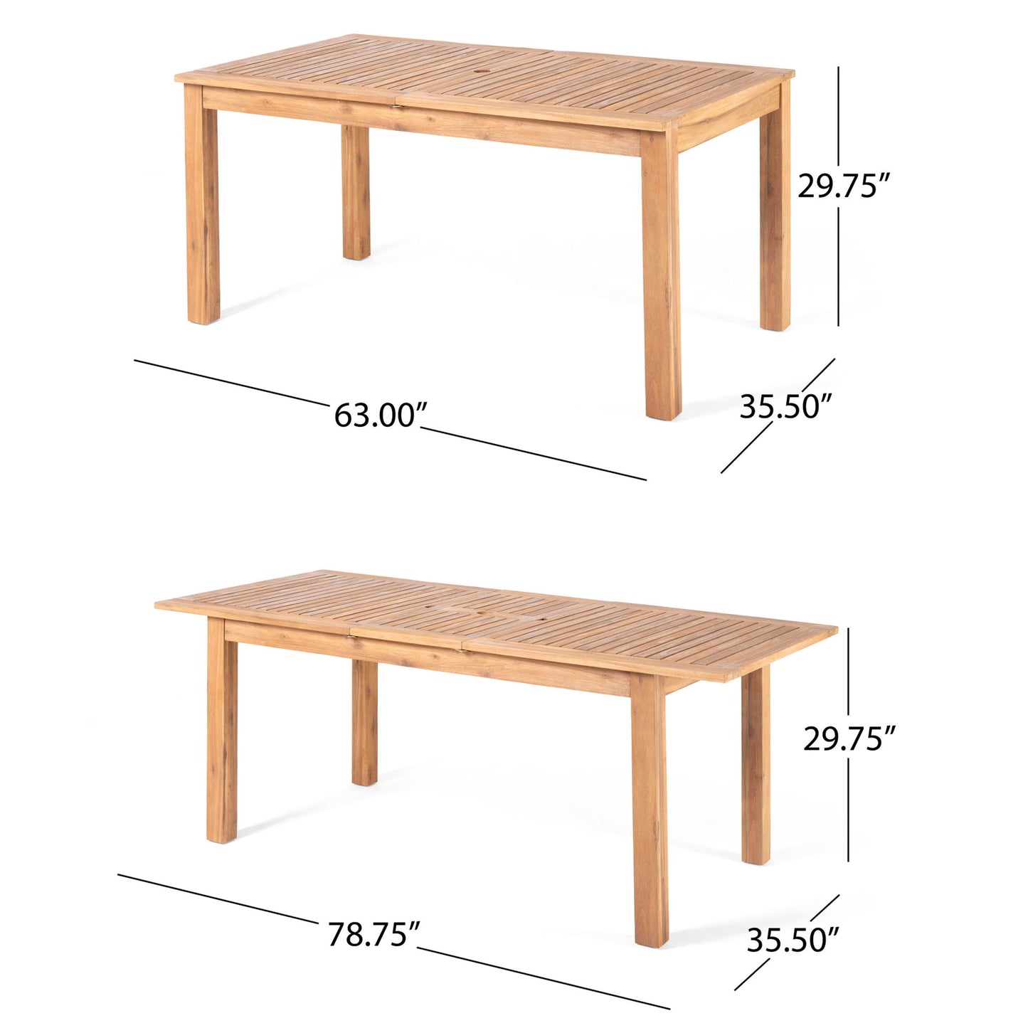 Outdoor Expandable Dining Table With Square Legs Noble House