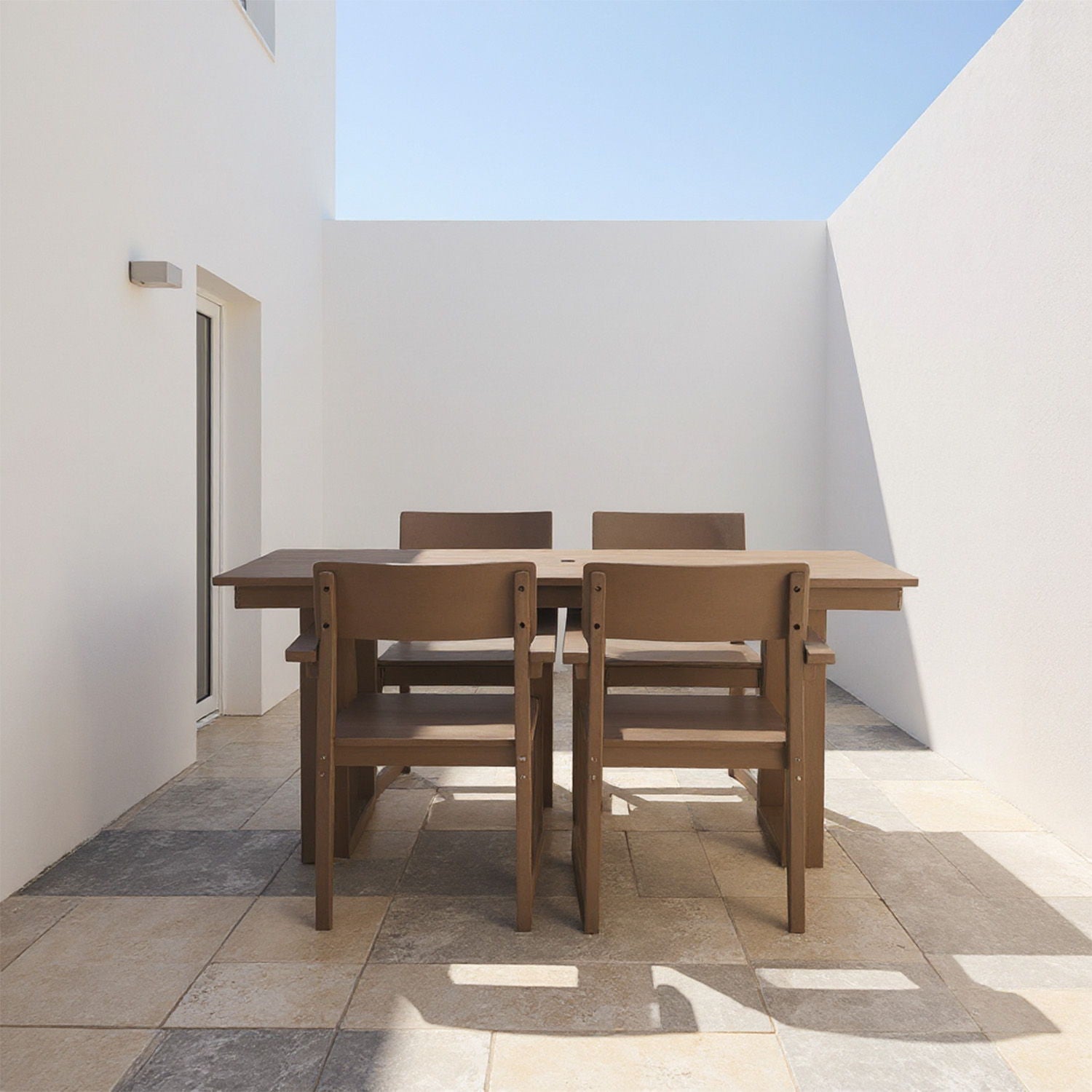 5 Piece Outdoor Dining Set For 4, Patio Table With Umbrella Hole And 4 Armrest Chairs For Backyard, Lawn, Deck, Or Poolside - Brown Home Essentials