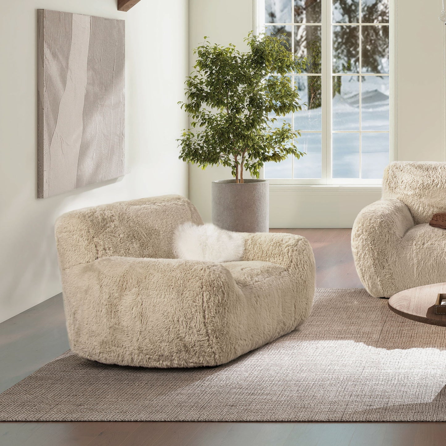 Summit - Faux Sheepskin Overstuffed Arm Chair - Cream Beige Jennifer Taylor Home