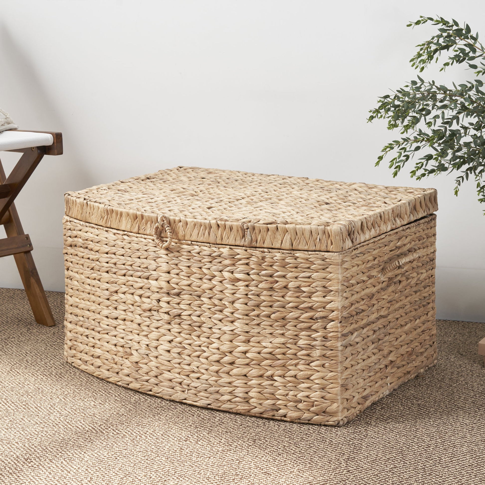Rectangular Curve Water Hyacinth Woven Wicker Trunk With Handles For Clothes Toys Magazines And Book Storage - Natural / Light Brown Daily Nest