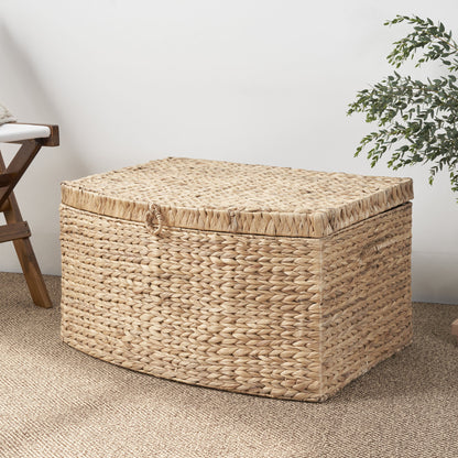 Rectangular Curve Water Hyacinth Woven Wicker Trunk With Handles For Clothes Toys Magazines And Book Storage - Natural / Light Brown Daily Nest