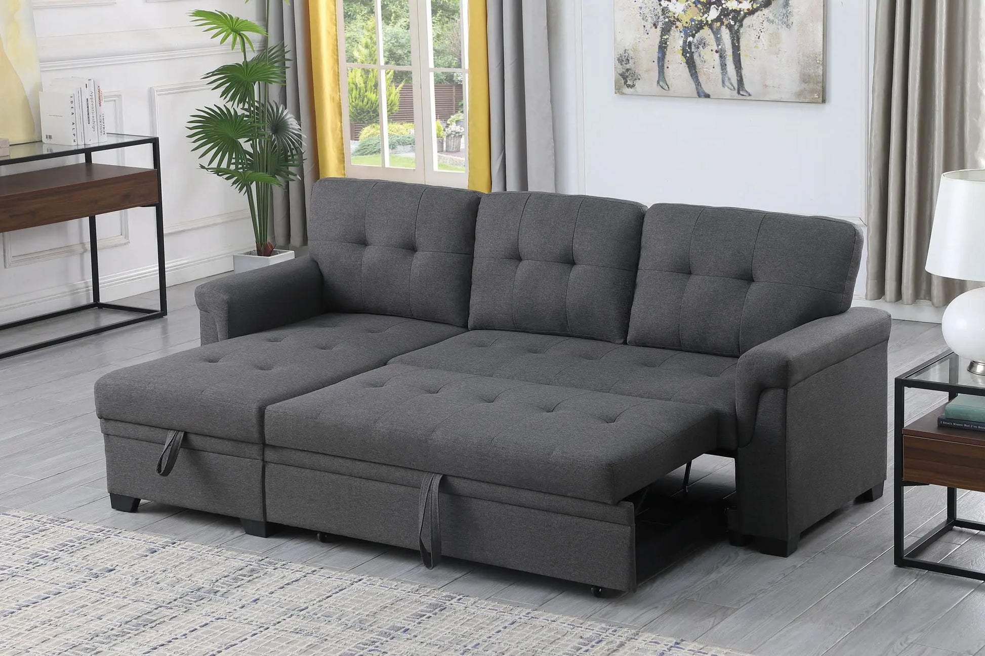 Lucca - Linen Reversible Sleeper Sectional Sofa With Storage Chaise Lilola Home