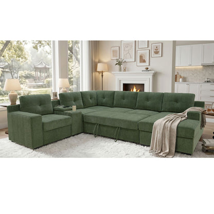 U - Shape Sectional Pull Out Bed With Console, Storage, And USB Charging Home Essentials