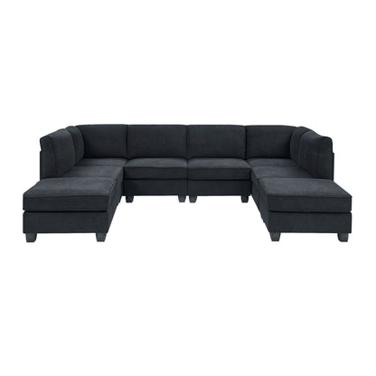 Upholstered Modular Sectional, Customizable Layout, Removable Cushions - Black Home Essentials