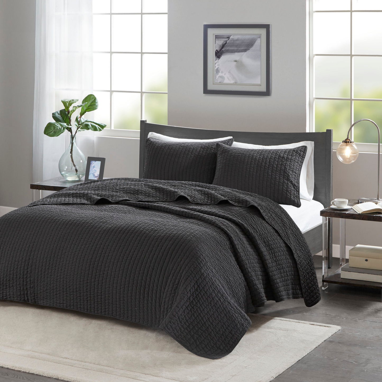 Keaton - King Reversible Coverlet Set - Black Madison Park