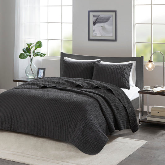 Keaton - King Reversible Coverlet Set - Black Madison Park