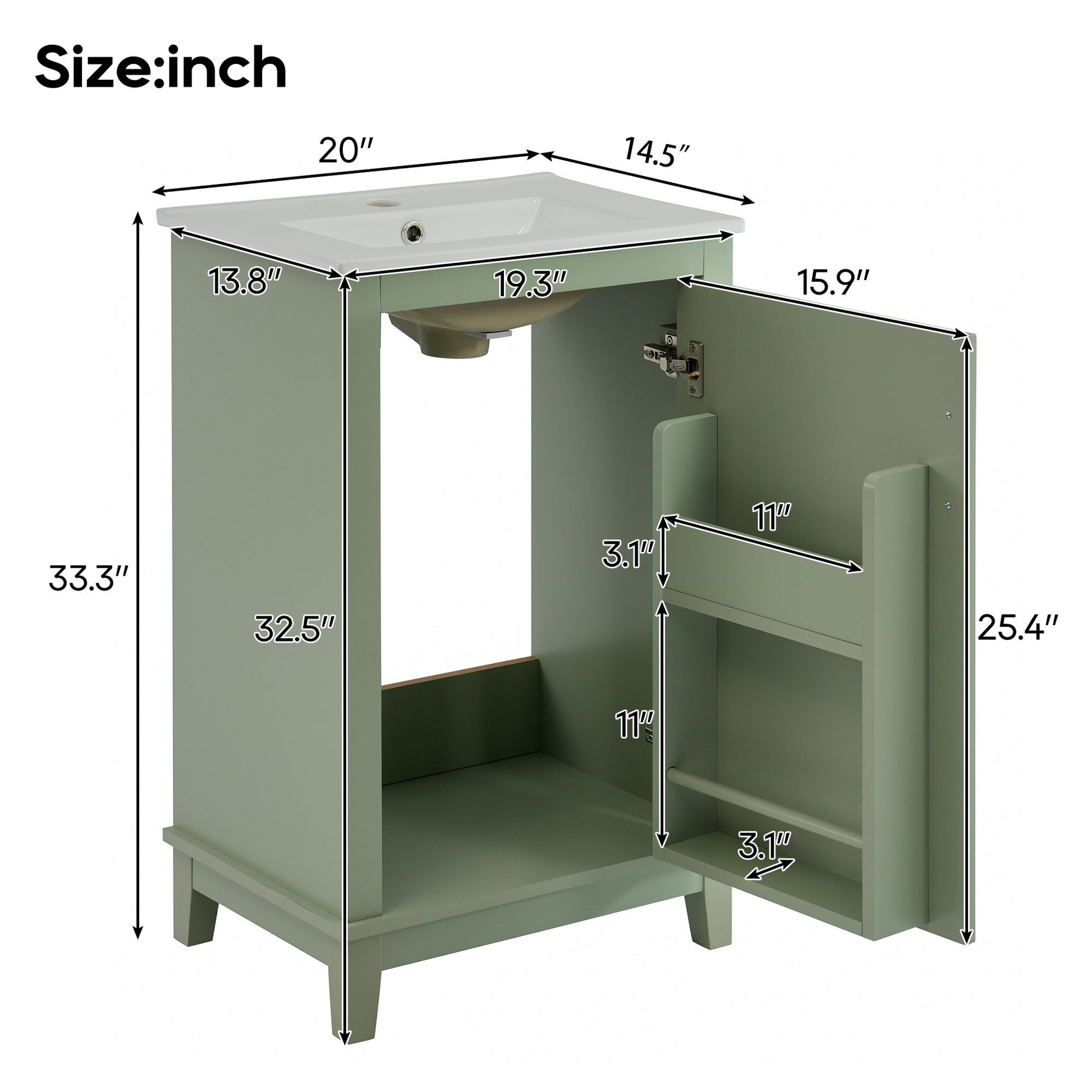 Modern Small Bathroom Vanity Cabinet With Ceramic Basin, Ample Storage, 1 Soft Close Door Hearth and Haven