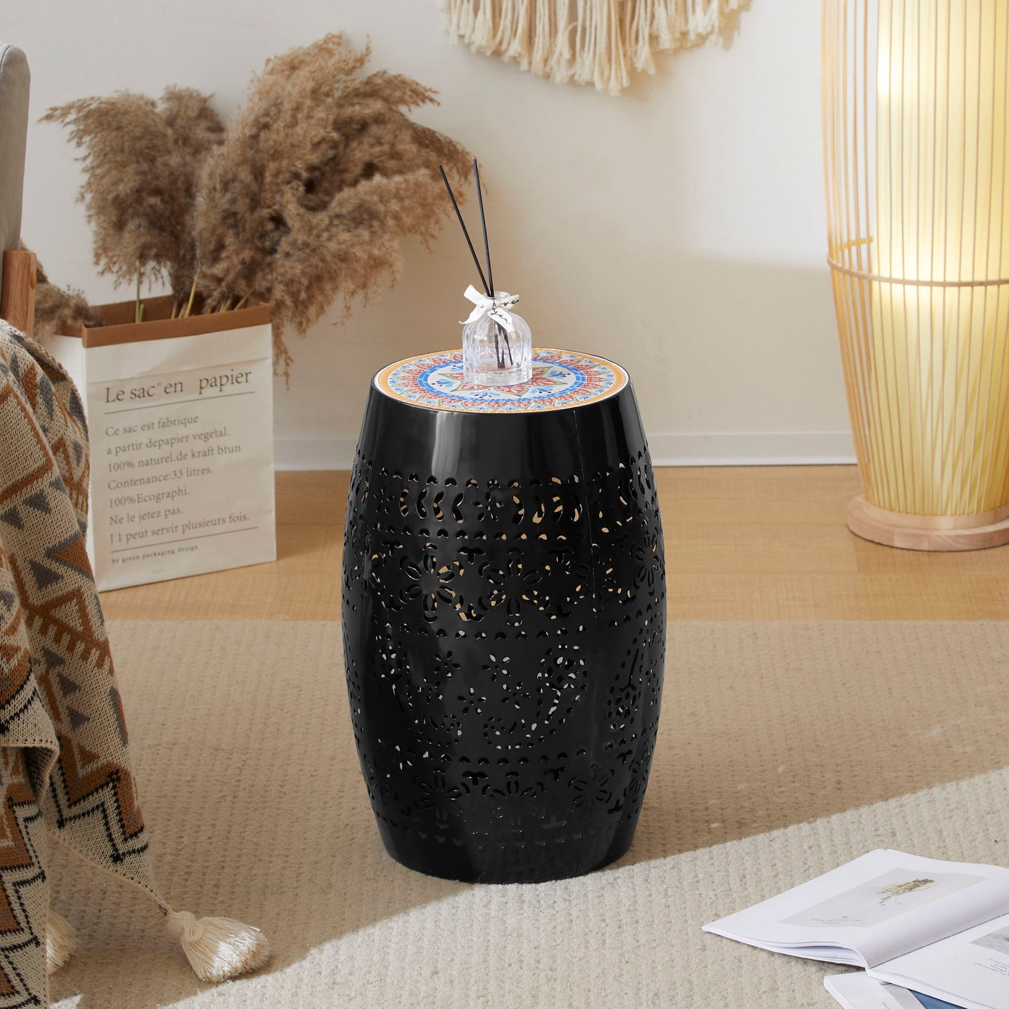 Ruby - Boho Mosaic Side Table With Ceramic Tile Top Noble House