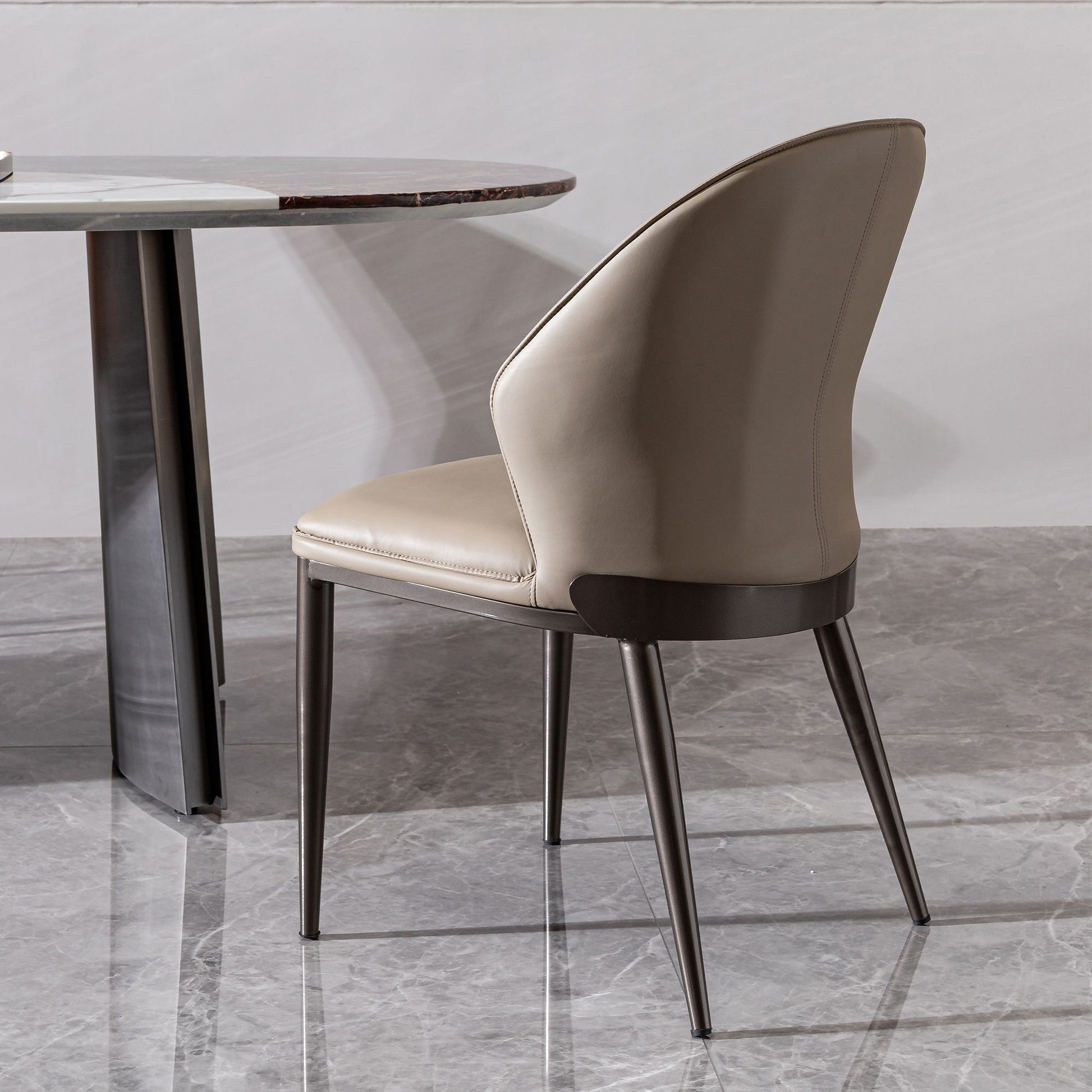 Modern Dining Chair (Set of 2) With Unique Backrest Design Leather - Beige / Black Home Essentials