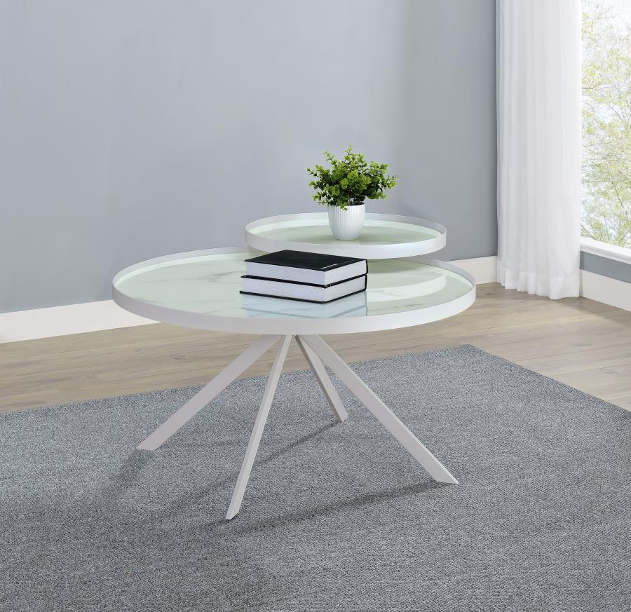 Briggs - Round Marble Printed Glass Top Coffee Table Coaster Fine Furniture