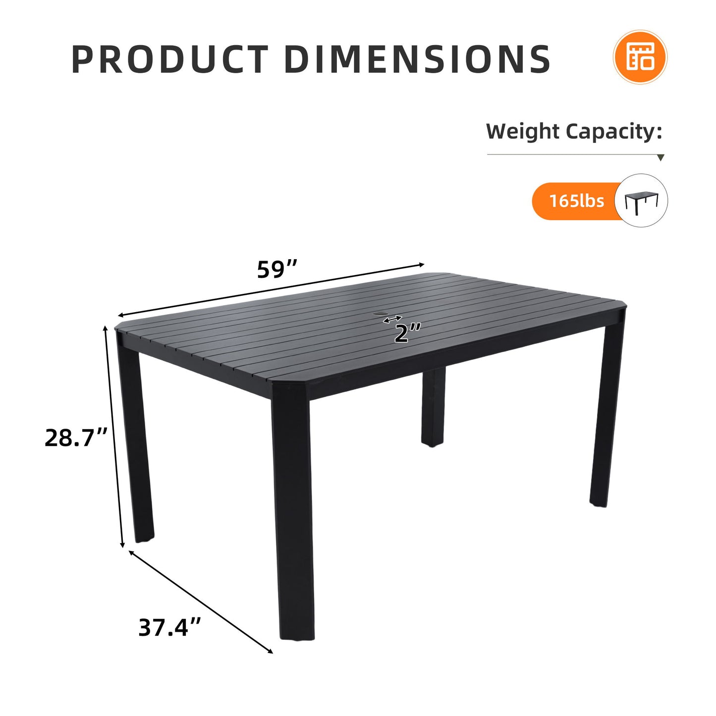 Modern Outdoor Table With Alternating Wide And Narrow Slats, Angled Corners, 2" Big Umbrella Hole, And Adjustable Non Slip Pads - Bourbon Brown Life Outside