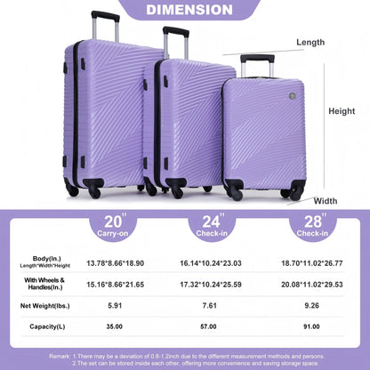 3 Piece Luggage Sets Lightweight Suitcase With Two Hooks, Spinner Wheels, Daily Nest