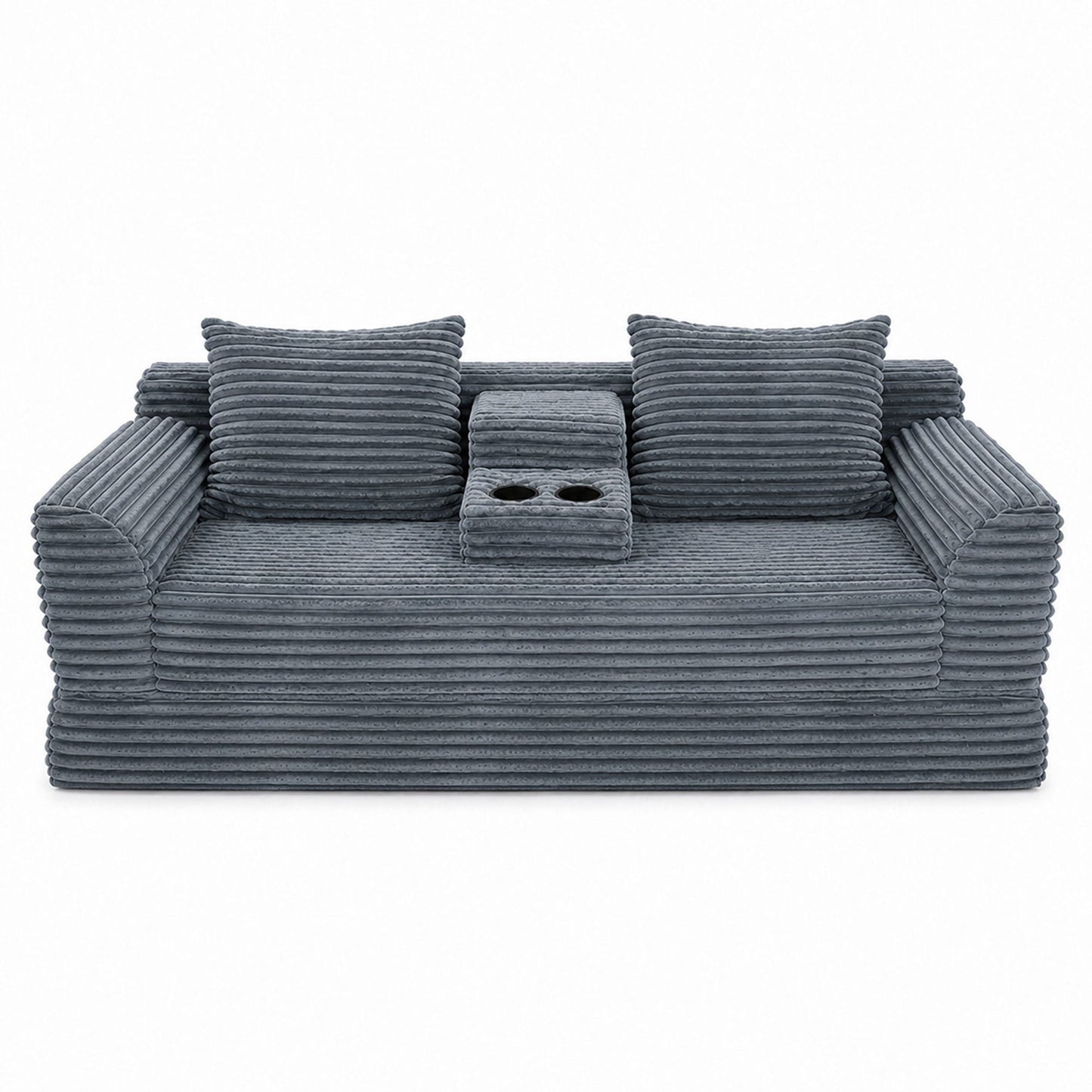 Soft Striped Convertible Sofa Bed, Dual Use Lounge Couch With Cup Holders And Pillows Home Essentials