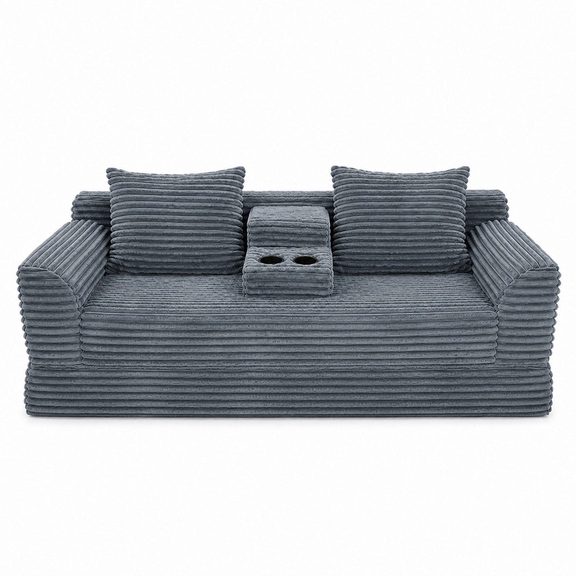 Soft Striped Convertible Sofa Bed, Dual Use Lounge Couch With Cup Holders And Pillows Home Essentials