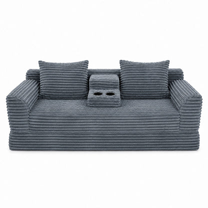 Soft Striped Convertible Sofa Bed, Dual Use Lounge Couch With Cup Holders And Pillows Home Essentials