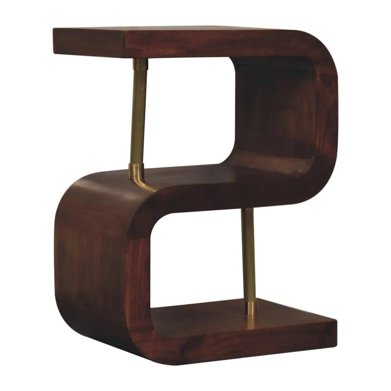 S Curve Brass Bedside Table - Dark Brown Artisan Furniture