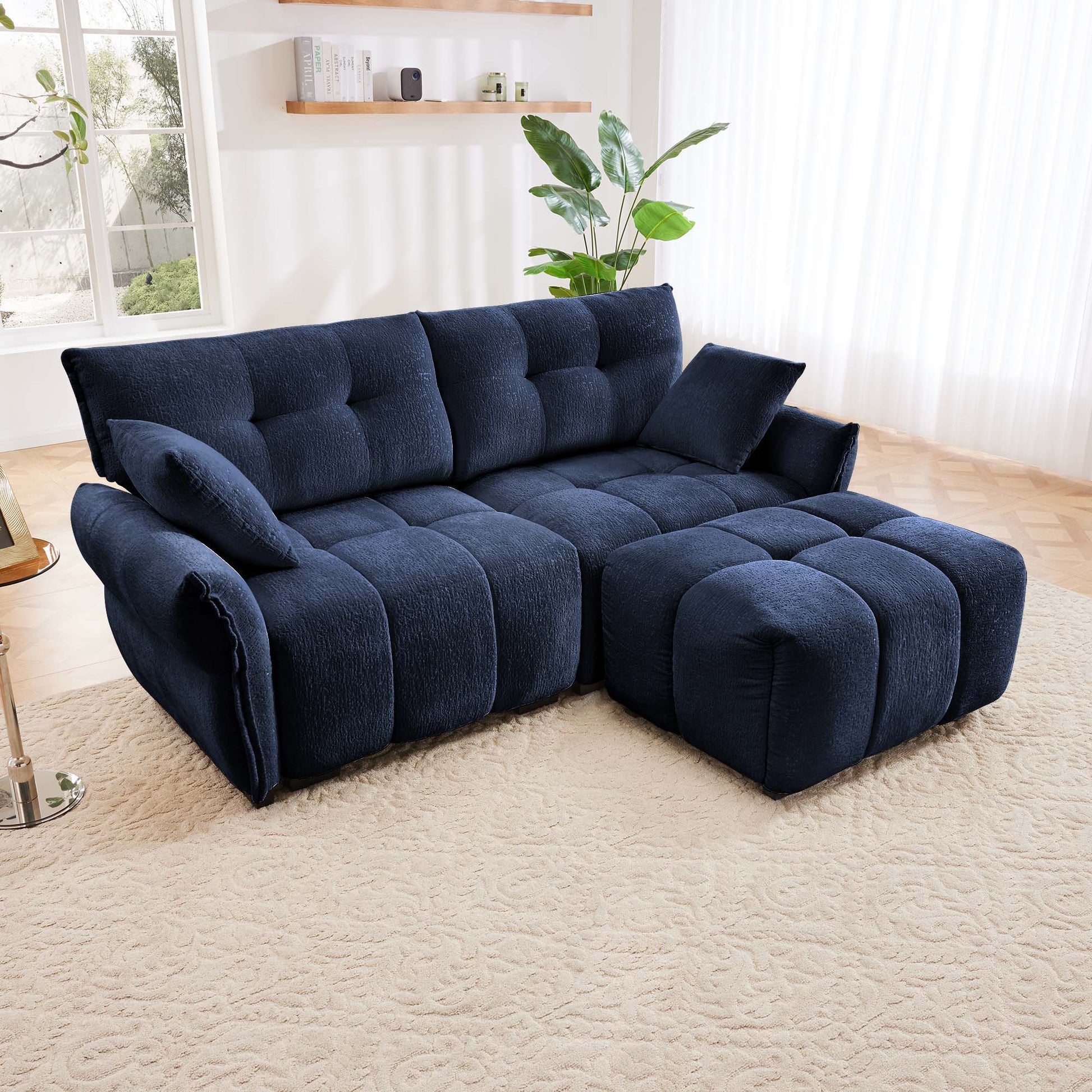 Sofa Set With Ottoman And Pillows, Textured, High Resilience Cushions Home Essentials