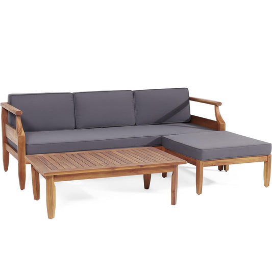 Bianca - Outdoor 3 Seater Sofa Chat Set With Ottoman - Teak Noble House