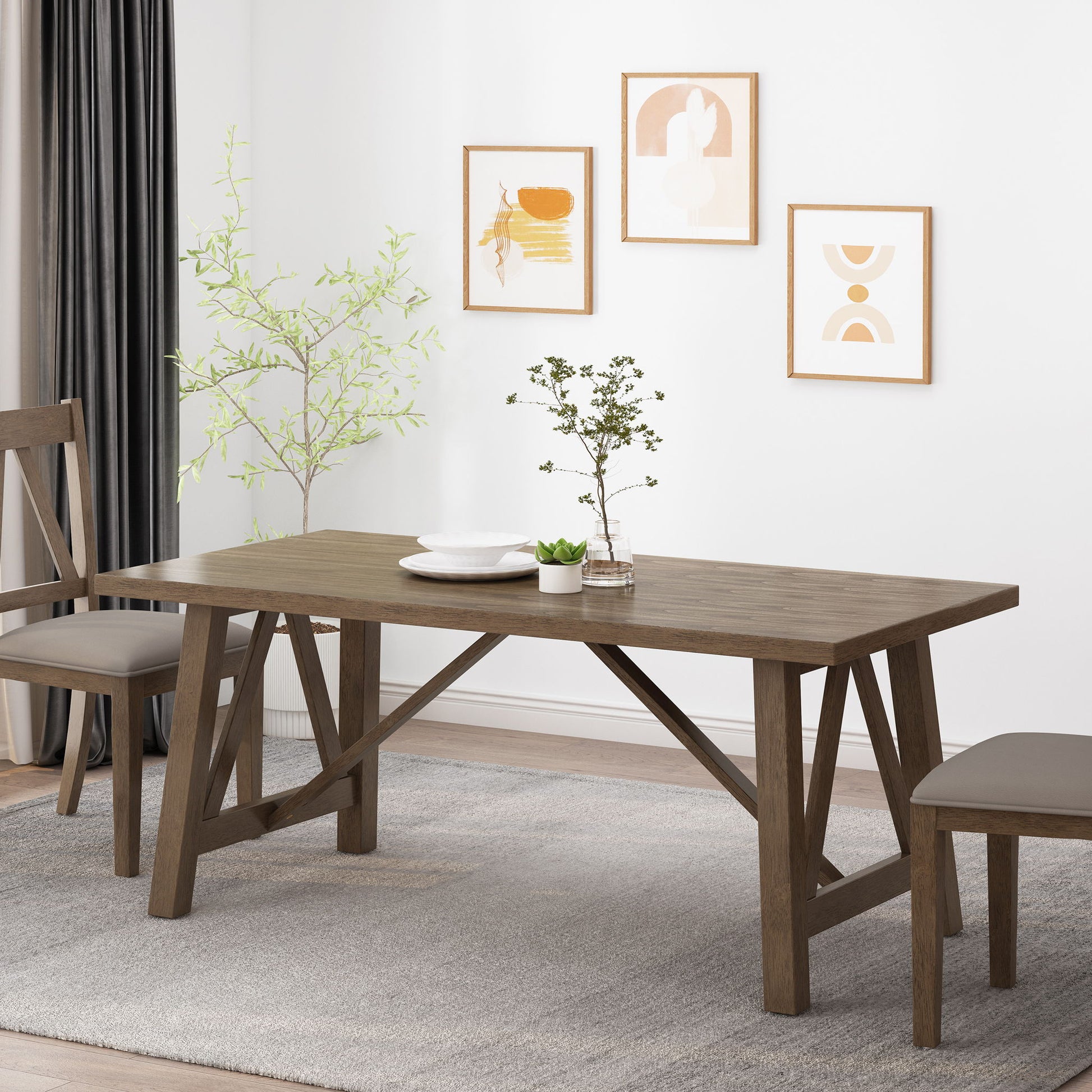 Farmhouse Style Dining Table With Wood Like Top Noble House