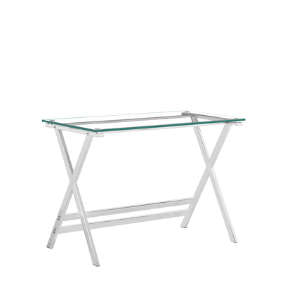 Transparent Glass Computer Desk With Rounded Edges, Tempered Glass Laptop Table - Clear Home Essentials