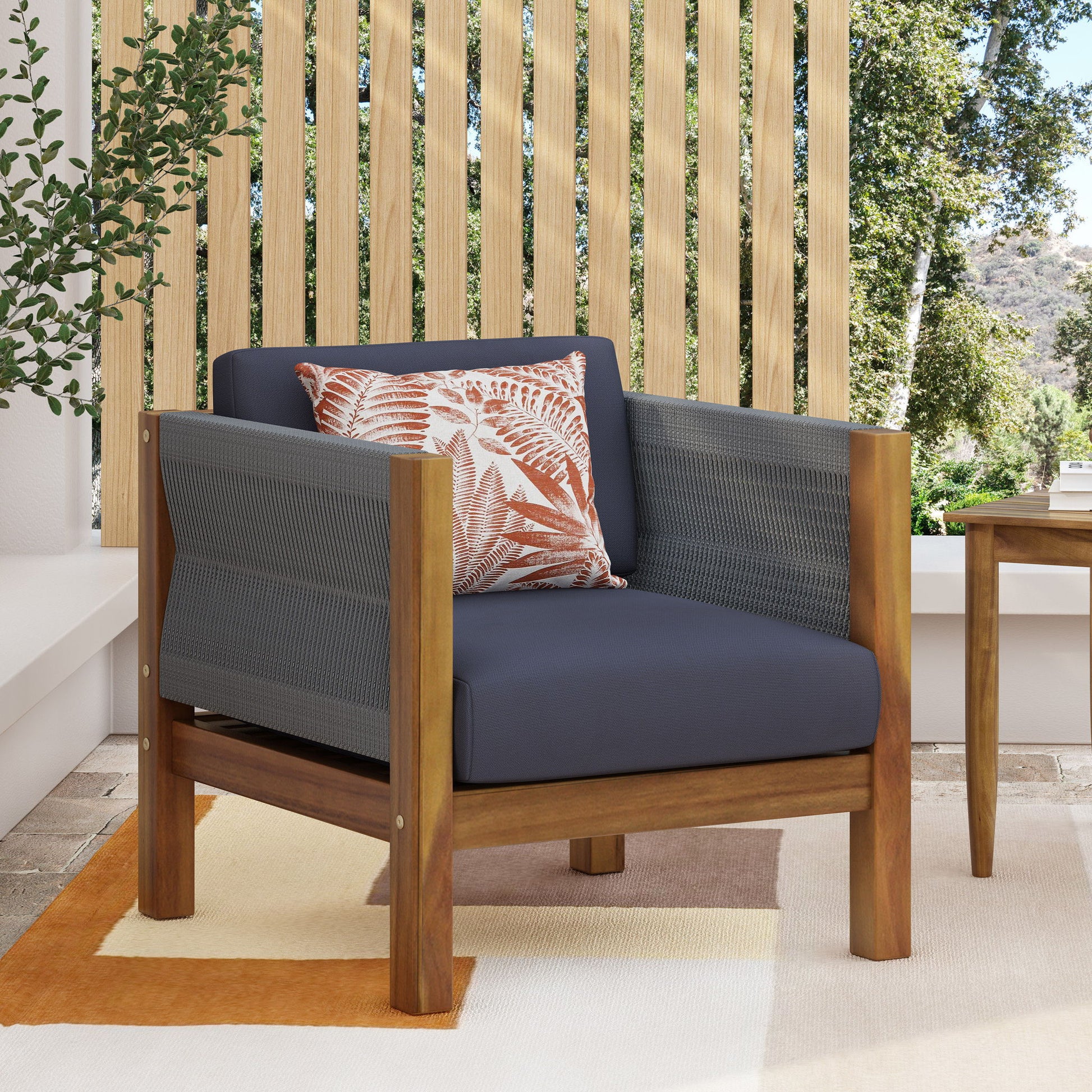 Outdoor Club Chair With Rattan Rope Wave - Dark Gray Noble House