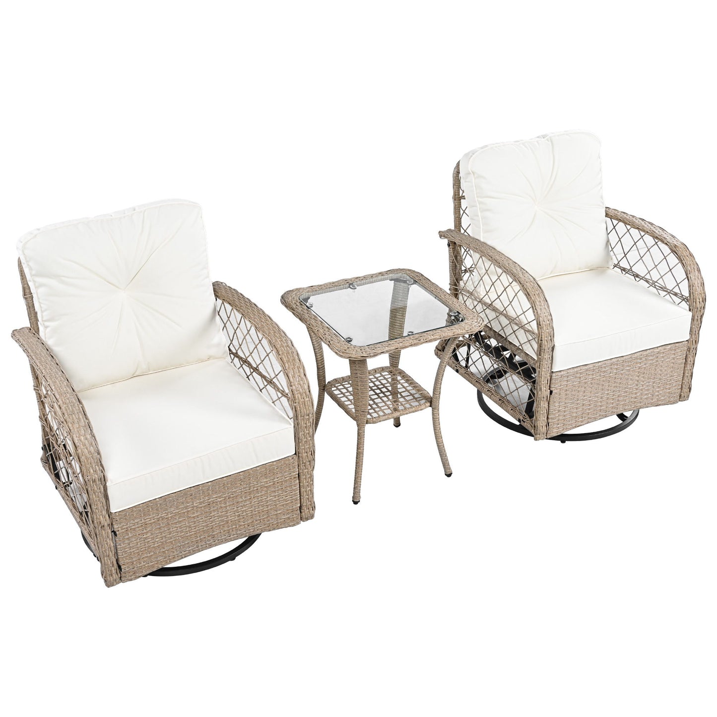3 Piece Outdoor Chair & Table Set Chat Set, 2 Person Rattan Seating Group Hearth and Haven