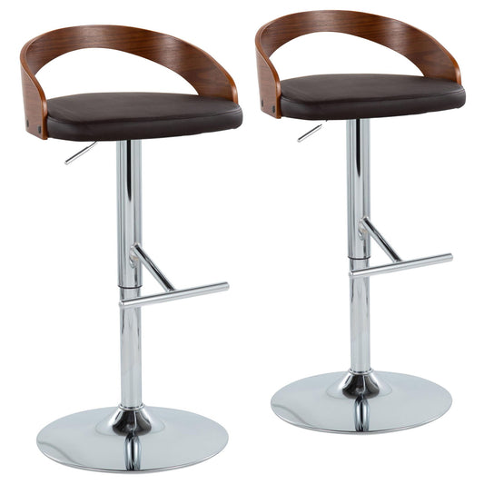 Grotto - Mid Century Modern Adjustable Height Barstool, Swivel With Straight T Footrest (Set of 2) Lumi Source
