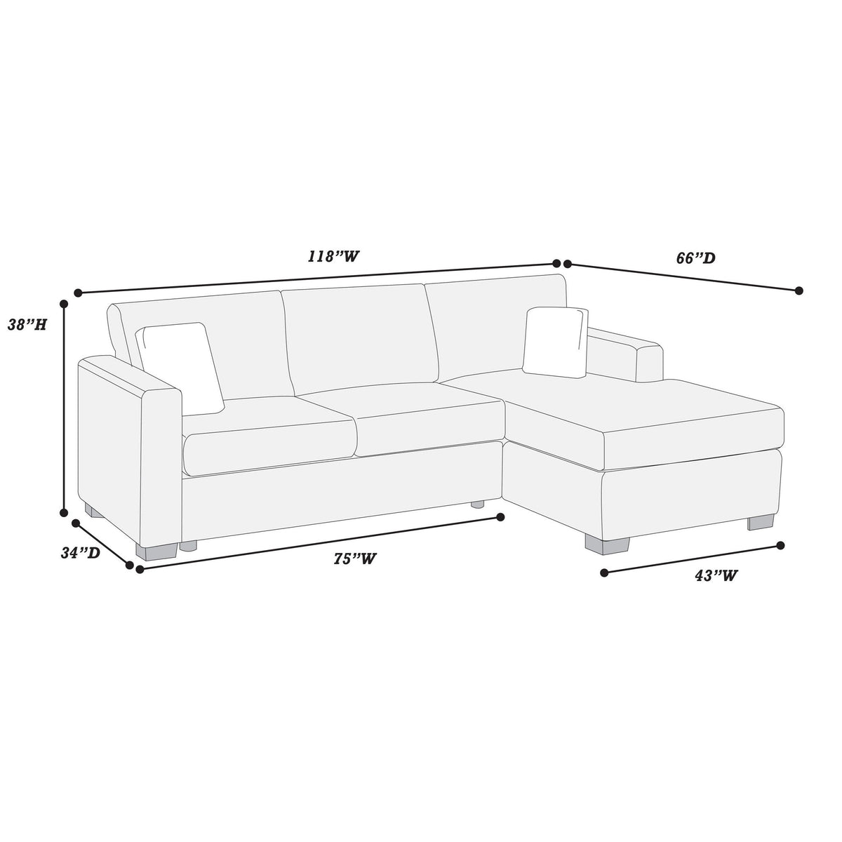 Sectional Sofa Set With Reversible Chaise, Living Room Furniture Home Essentials
